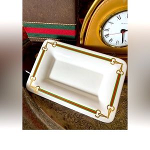 Rare Vintage GUCCI  Dish Change Tray Ashtray Porcelain 14k Barware Home Decor GG